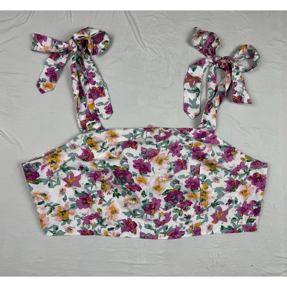 Shein Curve 3XL Cropped Tank Top Floral Tie Strap And Back Floral EUC